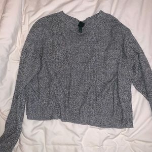 Grey Cropped Waffle Knit Sweater